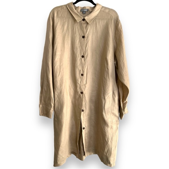 Go by Go Silk 100% Linen Lagenlook Button Down Duster Shirt Dress NWT Sz 3X - Picture 2 of 12